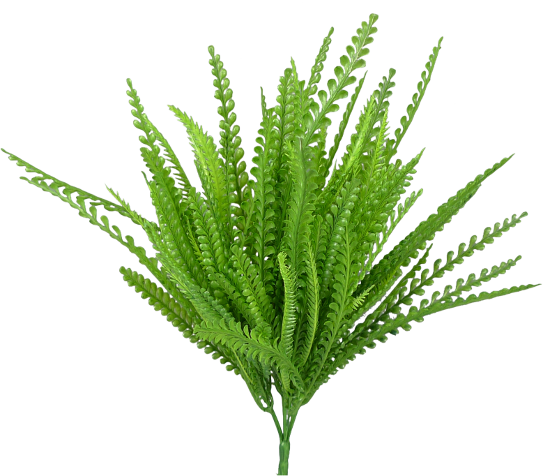 A cluster of bright green leaves from the 18 Green Plastic Leaf Bush 13094GN fans out against a white background.