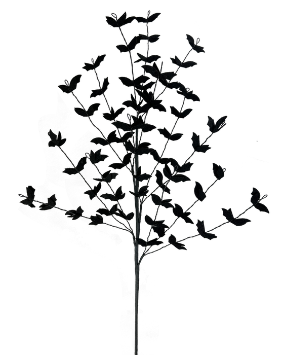A transparent background image of a delicate tree branch silhouette, inspired by the 30 H Black Bat Filler Spray 57032BK, featuring multiple thin black stems and small leaves.