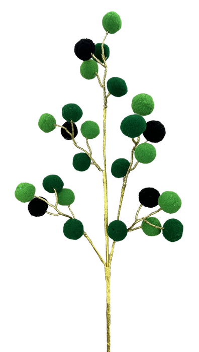 26" Green Black Gold 3 Stems Felt Ball Spray 63572GNBKGD