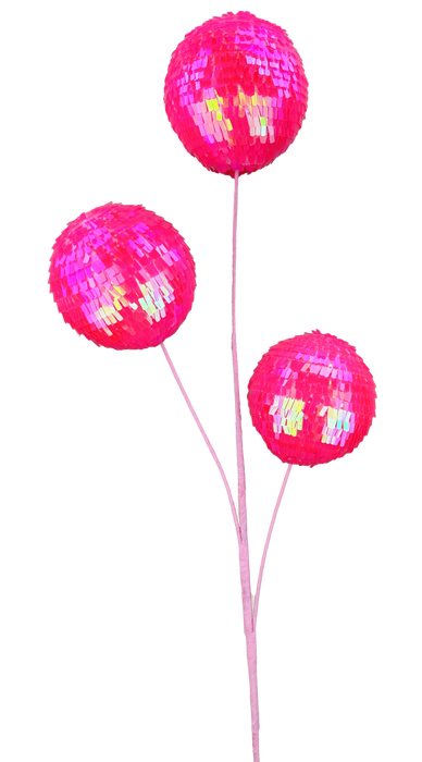28" Hot Pink 3 Stems Sequin Ball Spray 63753HTPK