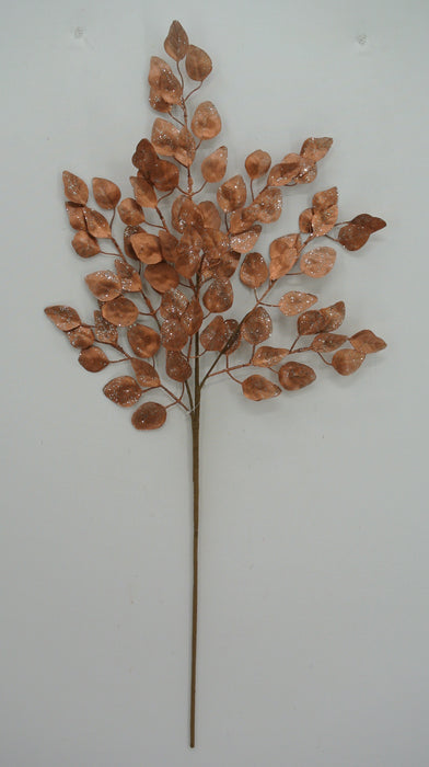 The 32 Long Red and Copper Metallic Birch Spray 64386-RDCOPPER features a tree branch design with multiple metallic red and copper leaves, perfect as decorative wall art, shown against a plain white background.
