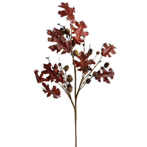 The 32 In Oak Leaf Pinecone Spray 64488-Brn features brown oak leaves and small pinecones, displayed on a plain white background.