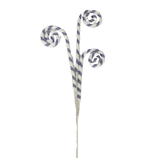 The 28 In Pastel Candy Cane Spray 64523-Lvwt features a white stick with three twisted spiral ends, wrapped in alternating pastel colors that resemble lavender candy canes, set against a plain white background.