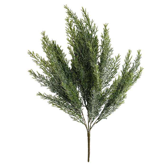 The 21 In Cedar Bush X 5 84351 features a single artificial cedar branch with 5 stems and fine needle-like leaves, showcased against a white background.