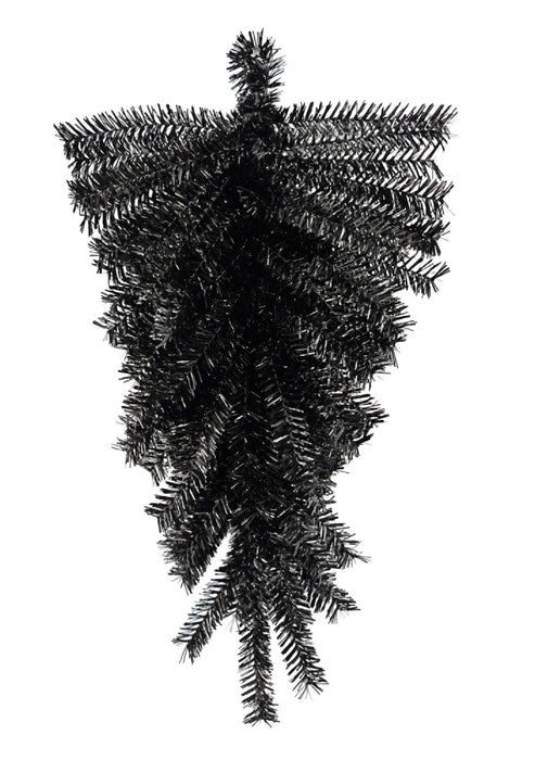 The 24 Black Halloween Teardrop 85424-BK features an artificial pine branch in a dramatic teardrop shape, set against a white background—ideal for creating a bold and spooky Halloween display.