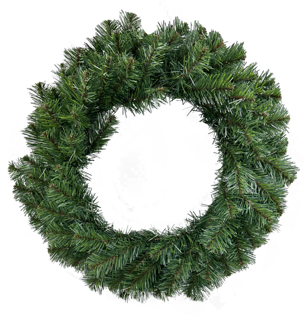 A 24 Diameter Sugar Pine Wreath 86171WR24, made of artificial pine branches with no decorations, is shown from above on a transparent background.