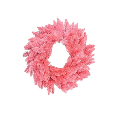 The 24 Peach Pink Wreath Form DCWRE5136PHPK features artificial peach pink pine branches arranged in a circular design, displayed against a plain white background.