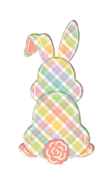 15"H X 7.9" L White Peach Green Teal Lavender Plaid Bunny Bottom Sign MD1543F5