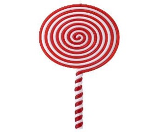 12 Acrylic Lollipop Ornament Red And White MTX67895 featuring a swirled stick, arranged in a circular pattern on a white background.