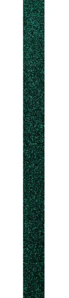 The 5/8X10YD Hunter Green Shimmer Glitter Ribbon (GF108912) features a vertical, narrow hunter green band with a sparkling texture set against a white background.