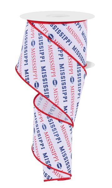 2.5"X10Yd Mississippi Diagonal Pattern White/Red/Navy Blue RGF1125