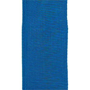 Close-up of the 1.5X10Y Turquoise Poly Linen Ribbon (X314809-39), showcasing its striking turquoise color, textured surface, and visible edge stitching against a pristine white background.