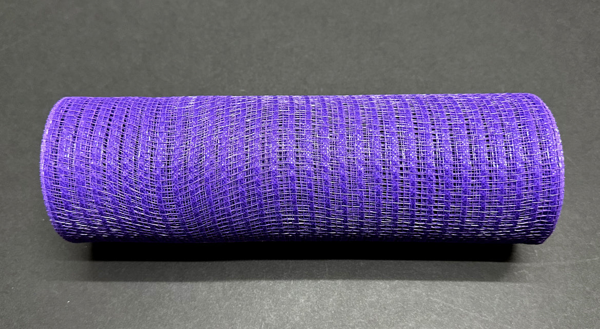 A roll of 10X10Y Purple Breeze Solid Mesh, model XB240710-11, sits on a black surface, showing its tightly woven cylindrical grid pattern.