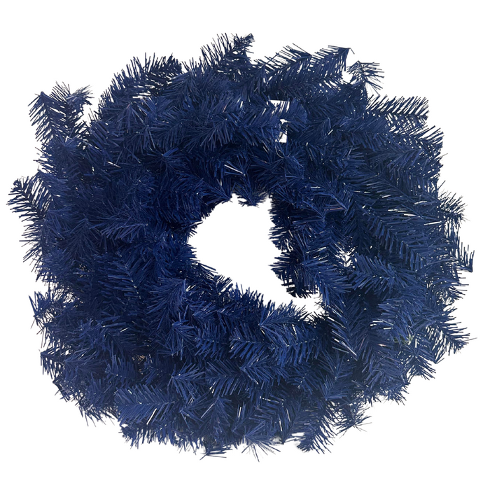The 24 Blue Christmas Wreath Double 82295-BL features dark blue artificial pine branches, shown against a white background.
