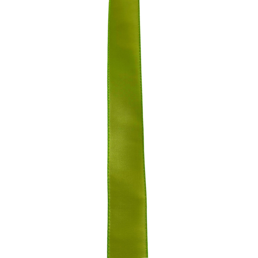 A strip of ribbon from the 1.5"X10Y Lime-Iridescent Lala Solid 42409-09-09 series, featuring a glossy finish and smooth edges, stands out against a plain white background.