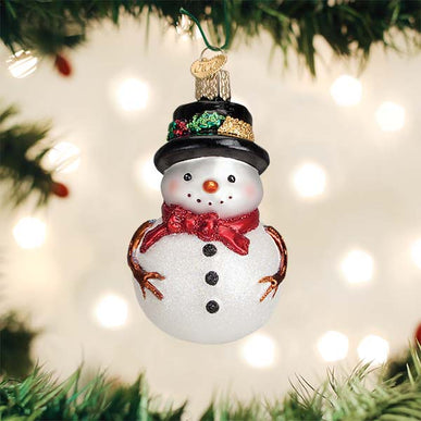 Red Bow Holly Hat Snowman Ornament Old World Christmas 24212
