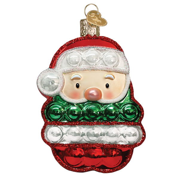 Bring festive cheer to your home with the Santa Popper Ornament by Old World Christmas (44184)—a shiny red, green, and white cartoon Santa with a gold loop. Ideal for popper toy fans and perfect for decorating your tree!.