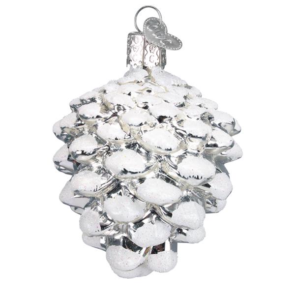 Snow-capped Silver Snowy Cone Ornament Old World Christmas 48043