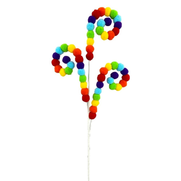 30" Rainbow Felt Ball Curly Spray with 3 Stems 63008RAINBOW