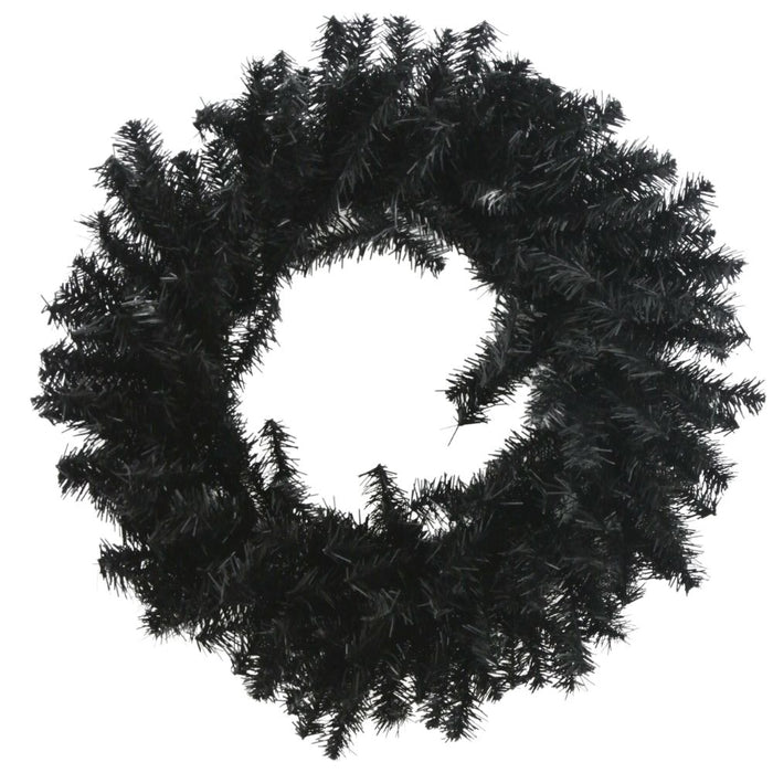 The 24 Wreath Black 82295-bk features densely arranged spiky branches in a striking circular shape, designed to stand out against a white background.