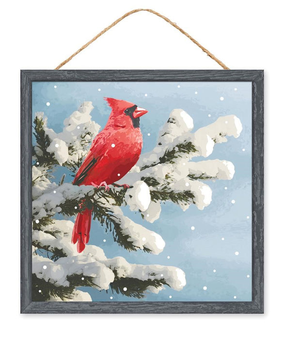 10"Sq Mdf Cardinal On Snowy Branch Lt Blue/Red/White/Grey AP7151