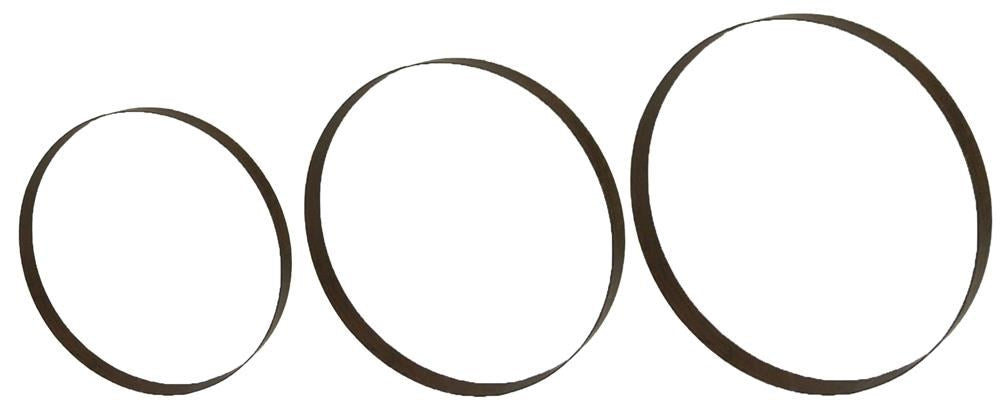 Three thin antique rust metal wreath rings (set of 3) in sizes 9, 10.5, and 12 (MD068482) are displayed side by side on a white background, arranged from smallest to largest.