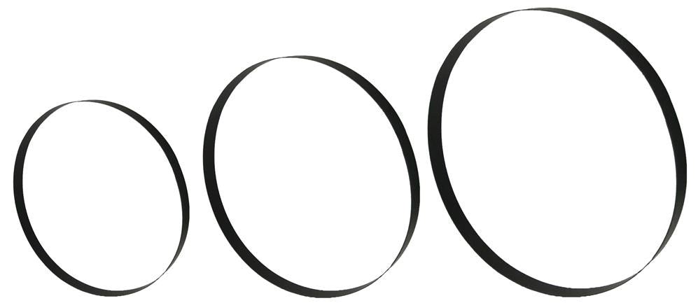 Three matte black metal wreath rings (S/3, 15.75-17.75Dia, MD068502) are arranged in a row by size, each slightly tilted with shadow for a 3D effect—perfect as modern decor accents.