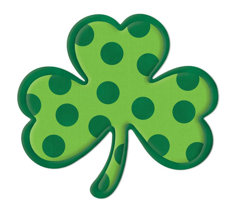The 11.5Lx10.5H embossed polka dot clover in light green and emerald green showcases a striking darker green outline on each leaf.