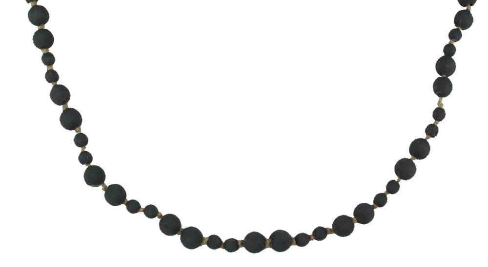 A close-up of the 39L Mixed Size Round Wood Bead Garland in Navy Blue (MZ197819), featuring assorted round wood beads strung together, displayed against a white background.