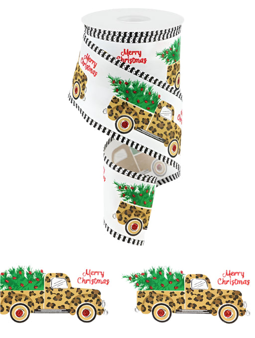 2.75"X10Yd Leopard Truck W/Tree/Stripe White/Dark Gold/Brown/Black/Green RGA819027