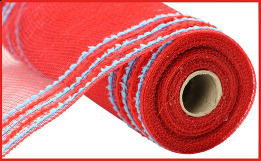 A close-up of the 10.25X10Yd Drift/PP Wide Border Mesh in Red/Turquoise (RY8116N9) shows its partially unrolled texture, core, and wide border mesh design.