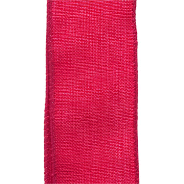 Close-up of a hot pink wired ribbon, product name: 1.5X10Y Hot Pink Poly Linen X314809-44, with visible stitching along the edges, set against a plain white background.