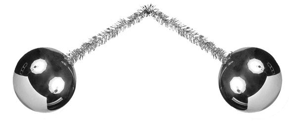 A bag of 6 features 6” metallic pencil ties with attached 70MM balls, reflecting light and surroundings with their shiny silver finish.