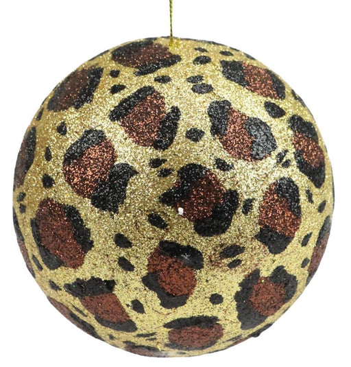 Add wild elegance to your Christmas decor with the 120mm Glitter Leopard Print Ball Ornament in gold, chocolate, and black (XY9462T1), featuring a bold leopard pattern and sparkling finish.