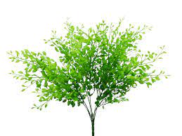 A lush 19 Green Plastic Button Leaves Bush (13489GN) boasts numerous small, vibrant leaves on 7 thin stems, resembling a dense bouquet against a plain white background.