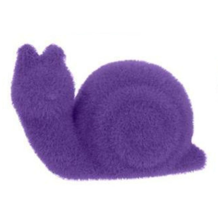 The 5.5L x 3.75H flocked snail (HE723698), crafted from polystyrene/nylon, features a fuzzy finish and spiral shell, and comes in six assorted colors: purple, pink, cream, green, blue, or yellow to suit your style.