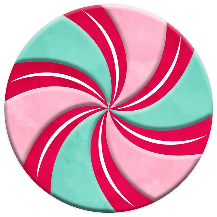 The 12Dia Metal/Embossed Peppermint (Red/Pink/Mint, MD0733) features a candy-inspired swirl in red, pink, and mint on white, evoking a peppermint or pinwheel pattern in fresh festive tones.