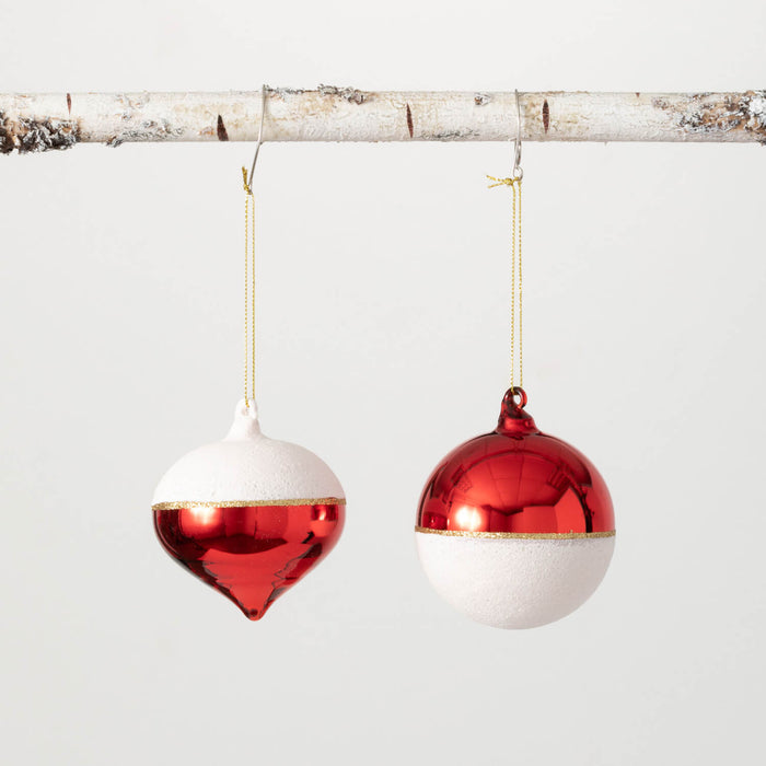 3.5" Red and White Drop Ornament Set of 2 OR10177