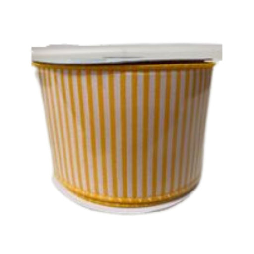 A round container featuring a white lid and horizontal stripes designed like a delicate 2.5" Yellow White Lines Ribbon RX9142J3 along the sides.
