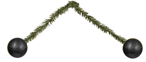 A bag of 12 metallic ties, each 6" long and shaped like an upside-down V, with a 50MM black glittery ornament attached to each end, shown against a white background. Product: XX085502.