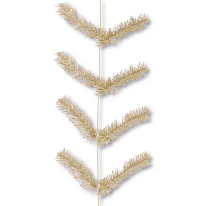 The Work Garland Burlap XX7520W4 features a decorative wire design with branches resembling a feather or spine pattern, angled downward in neutral beige. Its textured, fluffy appearance and subtle twists hang vertically against a white background.