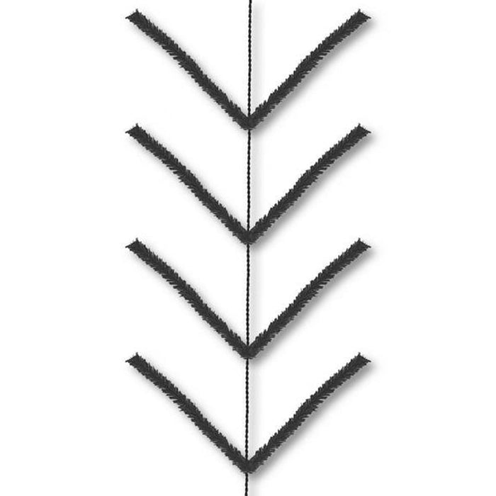 The Black Pencil Garland XX752302 features a black herringbone stitch embroidery on white with five V-shaped stitches along a vertical line—ideal for Holiday Creations or as inspiration for your next garland craft.