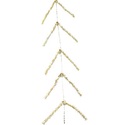 The Pencil Work Garland Metallic Gold XX752508 features a minimalist, metallic gold design shaped like a vertical line with paired diagonal branches on each side, resembling a simple Christmas tree. Displayed against a plain white background.