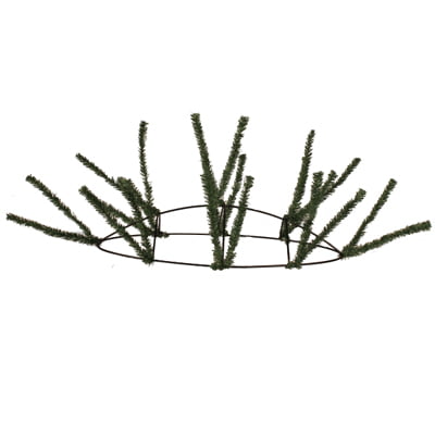 The Work Table Piece Evergreen 15 is a circular wire frame with artificial green pine branches extending outward, ideal as the base for creating a Christmas tree.