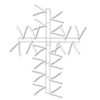 A pencil work cross line drawing of the 27 White Pencil Work Cross Frame XX760327, shaped like a fishbone TV antenna with metal rods branching from a central pole on a plain white background.