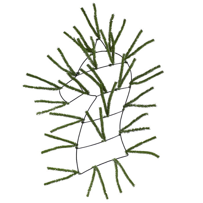 The 22.5 Horse Head Pencil Work Form Evergreen XX771709 is shaped like a horse head and features artificial green pine branches, creating a festive holiday decoration against a plain white background.