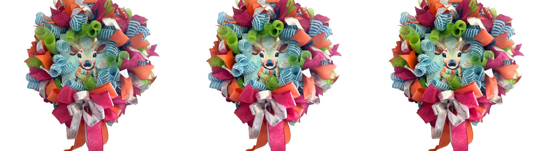 colorful deco mesh wreath with the new exclusive Cozy Reindeer Sign from Trendy Tree