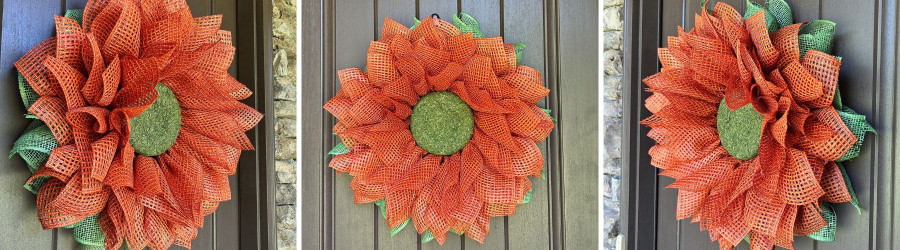 fall flower wreath with new textured mesh and poly burlap on a wire wreath form