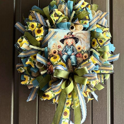 fall mesh wreath tutorial with exclusive Trendy Tree scarecrow sign