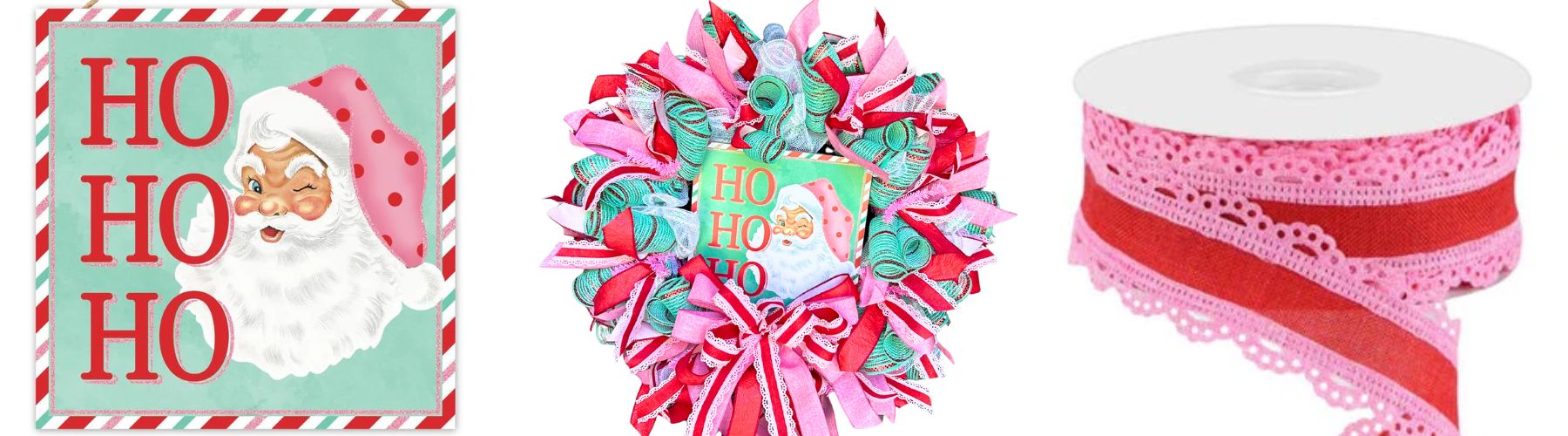 mint red and pink Ho Ho Ho Santa wreath